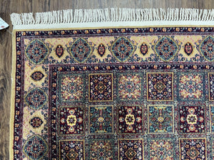 Indo Persian Silk Rug 4x6, Panel Design, Small Flowers, Hand Knotted, Fine Weave, Oriental Carpet 4 x 6, Vintage Area Rug, Beautiful Rug