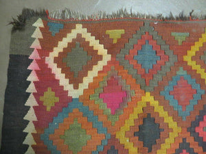 7' X10' Antique Afghan Kilim Handmade Flat Weave Wool Rug Vegy Organic Colorful