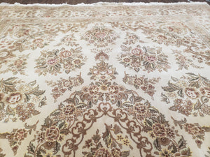 Sino Persian Rug 8x11, Ivory Floral Carpet, Vintage Wool Rug, Elegant Dining Room Rug, Hand Knotted Oriental Rug
