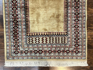 Bokhara Prayer Rug 3x5, Pakistani Turkoman Carpet, Tan, Handmade Vintage Wool Carpet