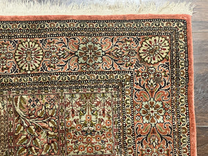 Magnificent Persian Silk Rug 3.7 x 5, Persian Qum Rug, Panel Design, Kheshti Garden, Extremely Fine 650 KPSI - 70 Raj, Hand Knotted, Vintage, Multicolor