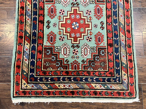 Colorful Turkish Rug 3x6, Geometric Heriz Oriental Carpet, Wool Hand Knotted Vintage Carpet, Oriental Rug 3 x 6