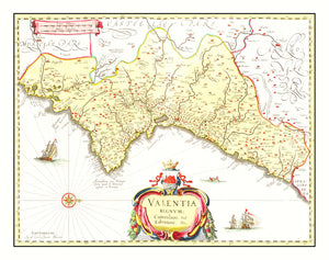 Vintage Map of Valencia, Spain 1665