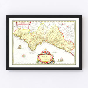 Vintage Map of Valencia, Spain 1665