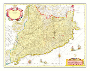 Vintage Map of Catalonia, Spain 1665