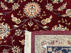 Sino Persian Rug 9x11, Burgundy and Navy Blue, Fine 200 KPSI, Floral Allover
