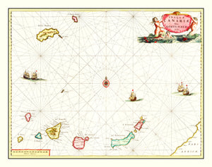 Vintage Map of Canary Islands, Spain 1665
