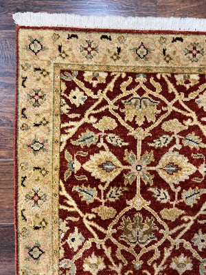 Pakistani Chobi Runner Rug 2.6 x 8, Pak Persian Oriental Rug for Hallway, Maroon Tan-Gold, Handmade Wool 8ft Runner for Hallway, Vintage Rug