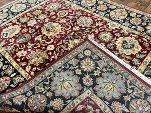 Indo Persian Rug 8x10, Wool Hand Knotted Vintage Carpet, Dark Red, Indian Mahal Rug, Agra Design, 8 x 10 Room Sized Oriental Rug