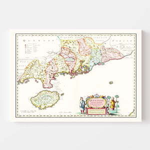Vintage Map of Guangdong, China 1665