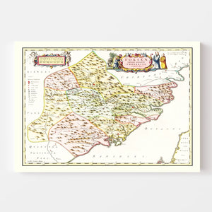 Vintage Map of Fujian, China 1665