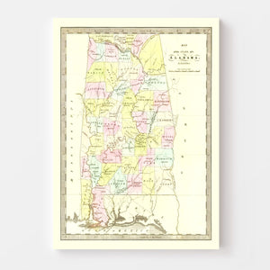 Vintage Map of Alabama 1834