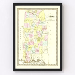 Vintage Map of Alabama 1834