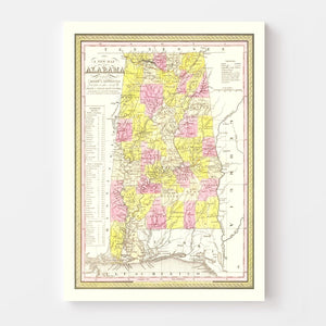 Vintage Map of Alabama 1847