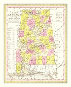 Vintage Map of Alabama 1847