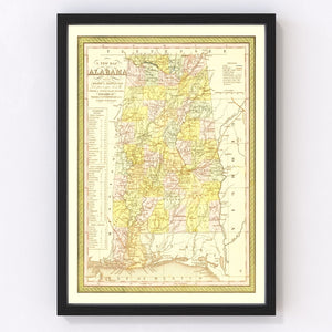 Vintage Map of Alabama 1854
