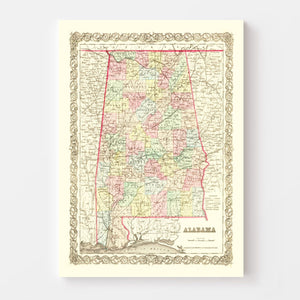Vintage Map of Alabama 1855