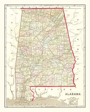 Vintage Map of Alabama 1856