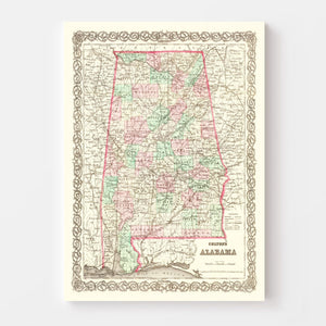 Vintage Map of Alabama 1871