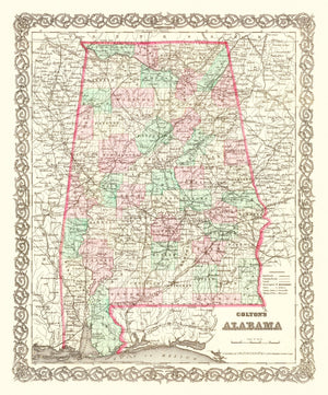 Vintage Map of Alabama 1871