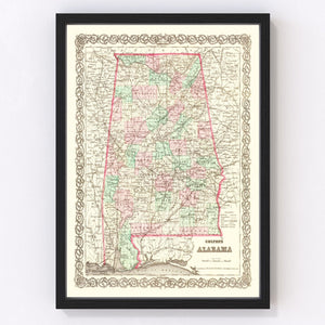 Vintage Map of Alabama 1871