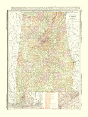 Vintage Map of Alabama 1917