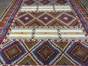7x11 Moroccan Rug, Vintage Moroccan Carpet, Tribal Rug 7 x 11, Geometric Rug, Diamond Panels, Multicolor, Hand Knotted Wool Rug, Unique Rug