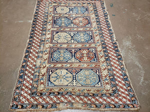 Antique Caucasian Rug 3x5, Shirvan Kazak Tribal Carpet