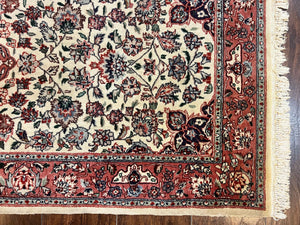 Sino Persian Rug 3x6, Short Runner Rug, Floral Medallion, Beige and Salmon Red, Wool Vintage Hand Knotted Fine Oriental Carpet 3 x 6 ft