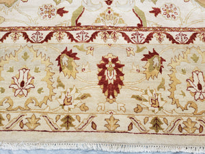 Vintage Oushak Area Rug, Hand-Knotted, Wool, Cream Beige Maroon, 10x15 Rug, 10x14 Rug, Large Oriental Carpet