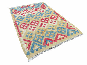 3x5 Kilim Rug Multicolor Tribal Kilim Rug 3 x 5 Tan Light Blue Red Beige New Turkish Anatolian Wool Kilim Flatweave Rug