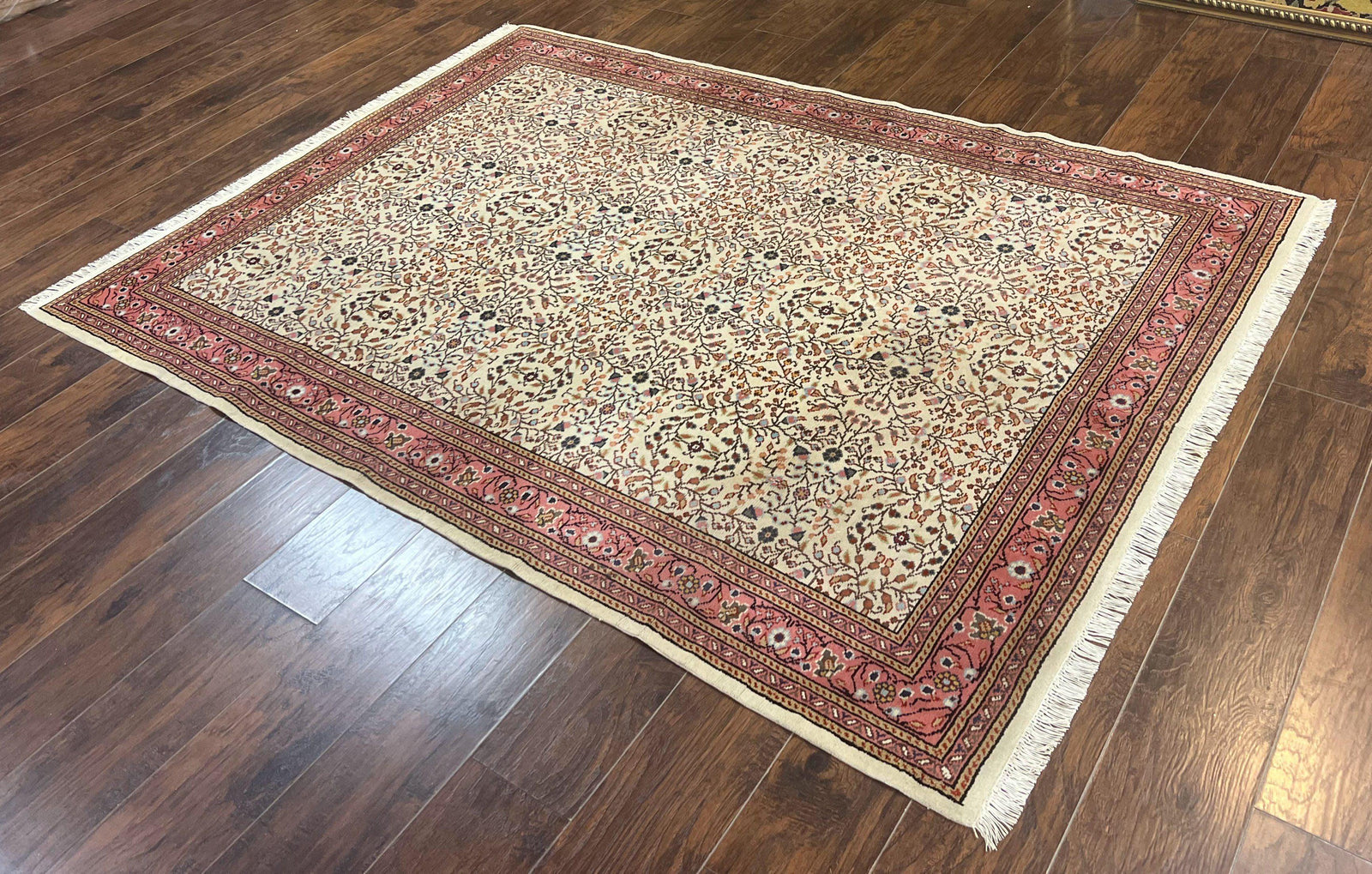 Turkish Rug 6x8, Kayseri Carpet, Handmade Vintage Wool Rug, Cream Multicolor, Allover Pattern