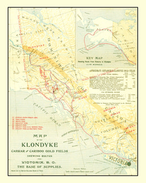 Vintage Map of Klondyke, Cassiar & Cariboo Gold Fields 1898