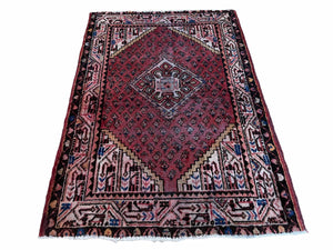 4x6 Antique Rug Handmade Wool Rug Organic Dyes Red Ivory Red Tribal Rug Boho Rug