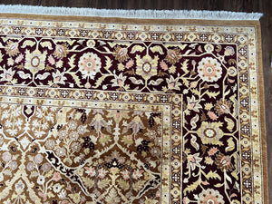 Indian Rug 9x12 Agra Rug, Vintage Rug 9 x 12 Wool Rug, Area Rug 9x12 Oriental Carpet, Unique Colors, Hand Knotted, Clay Dark Brown, Allover