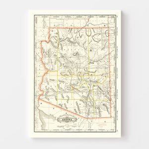 Vintage Arizona Railroad Map 1886