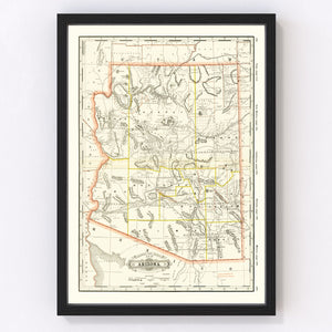 Vintage Arizona Railroad Map 1886