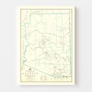 Vintage Arizona Post Route Map 1925