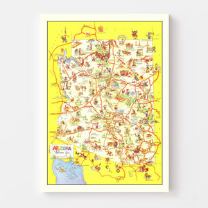 Vintage Pictorial Map of Arizona 1942