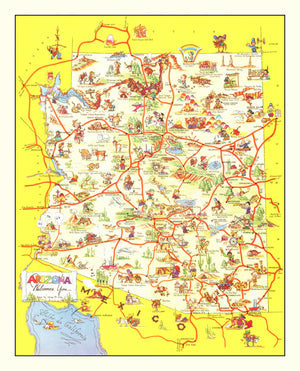 Vintage Pictorial Map of Arizona 1942