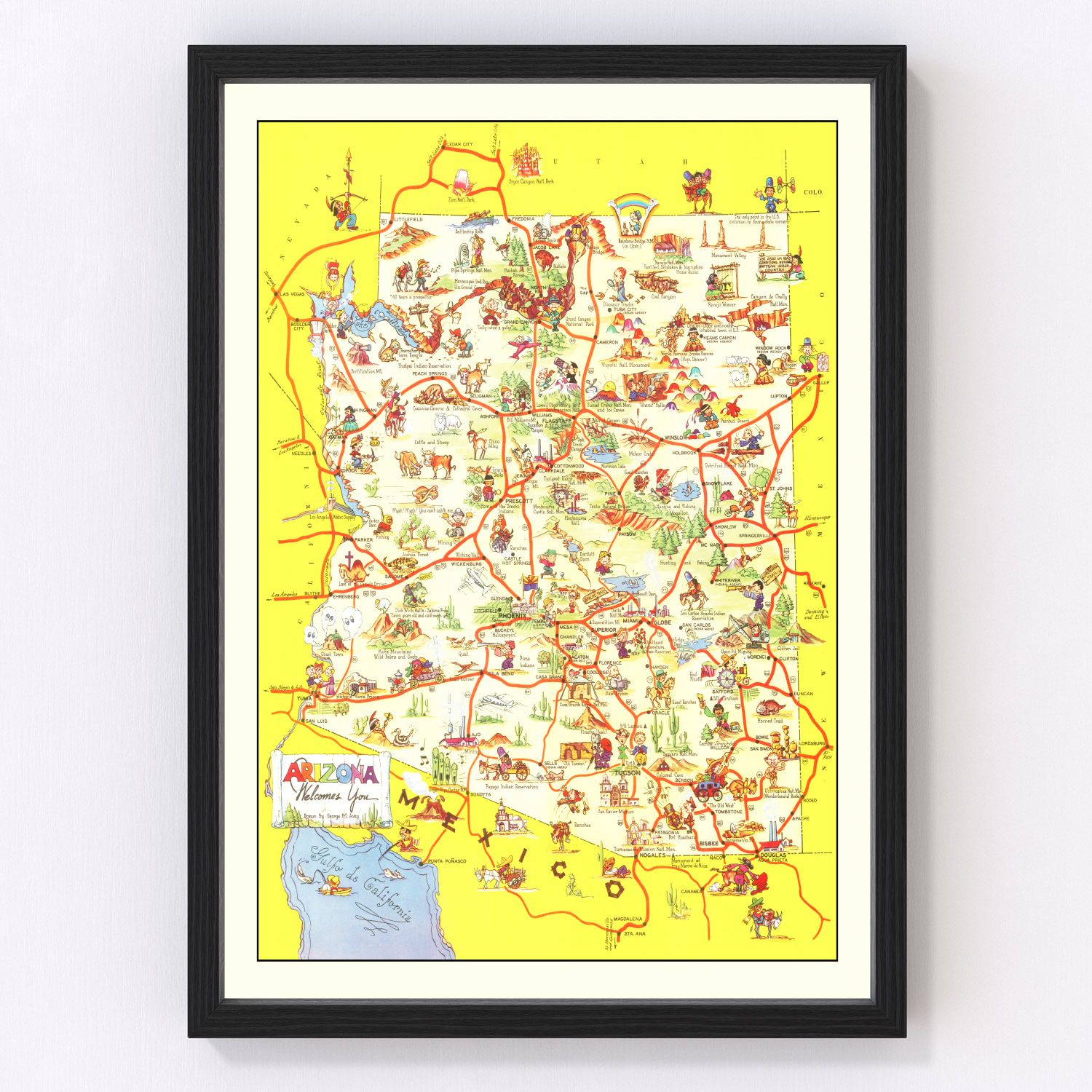 Vintage Pictorial Map of Arizona 1942
