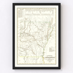 Vintage Map of Arkansas 1845