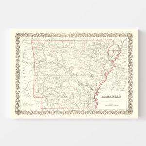Vintage Map of Arkansas 1855