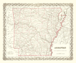 Vintage Map of Arkansas 1855