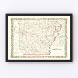 Vintage Map of Arkansas 1855
