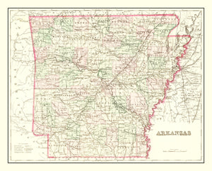 Vintage Map of Arkansas 1876