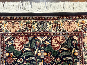 Square Pak Persian Small Rug 2.7 x 2.7, William Morris Design, Dark Green, Floral, Handmade
