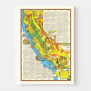 Vintage Pictorial Map of California 1938