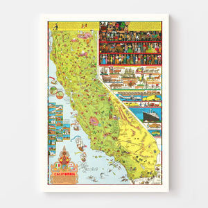 Vintage Pictorial Map of California 1945
