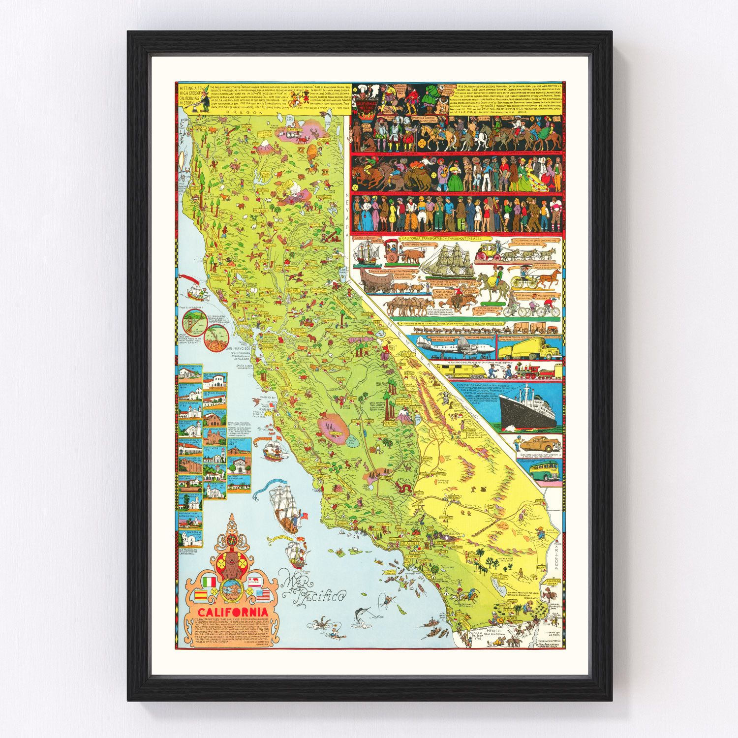 Vintage Pictorial Map of California 1945